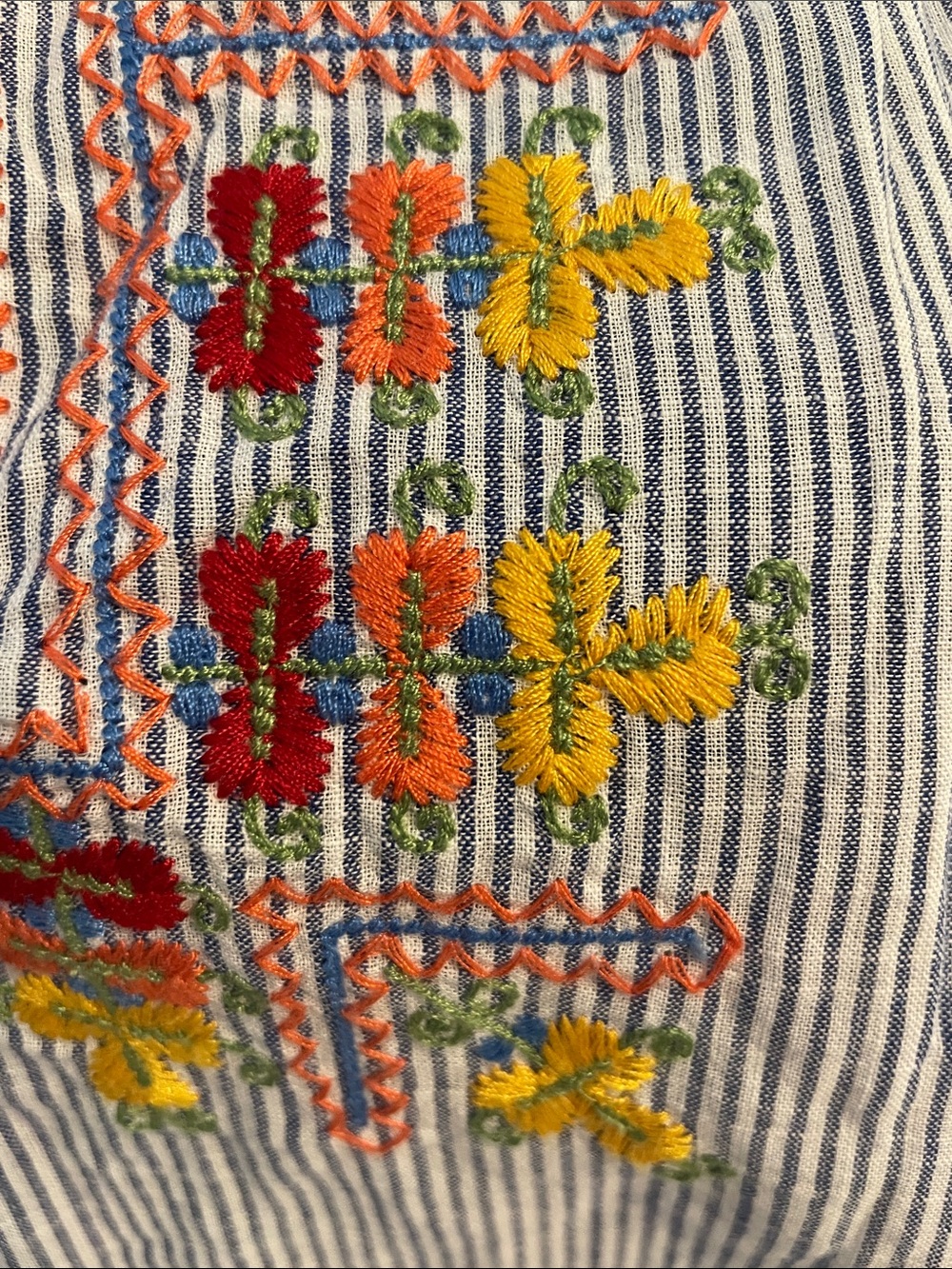 Madewell Embroidered Blue Stripe Peasant Top - Picture 4 of 9